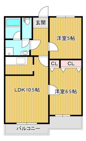 浅井ハイツ(2LDK/4階)の間取り写真