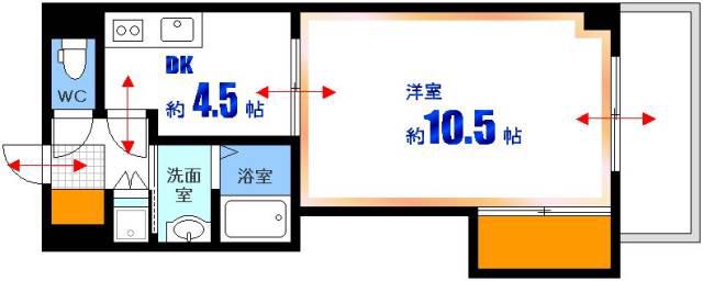 マインシュロス広瀬北(1DK/4階)の間取り写真