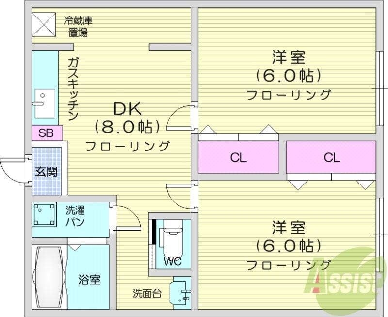 ファインビュー(2DK/2階)の間取り写真