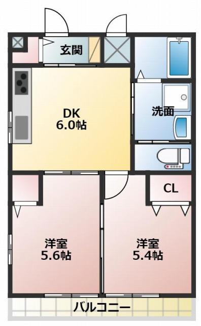 アリエッタ ヴェルデ(2DK/2階)の間取り写真