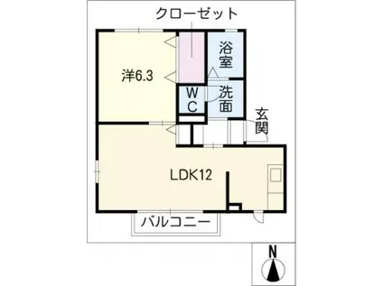 ディアスもとまち(1LDK/2階)の間取り写真