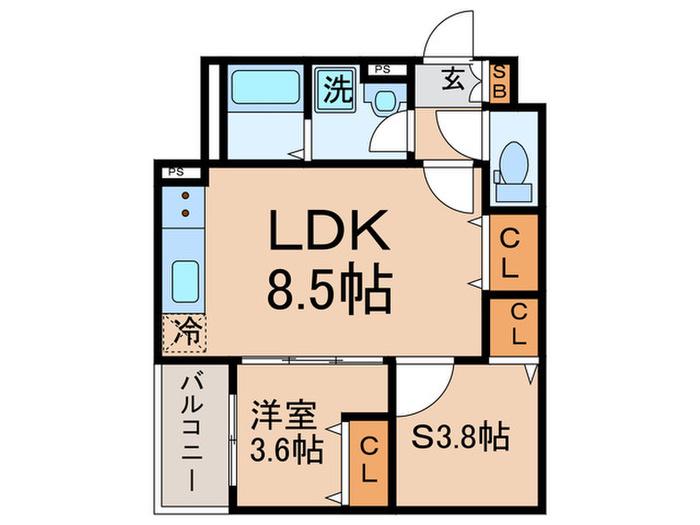東大阪市吉田6丁目AP B棟(1SLDK/2階)の間取り写真