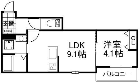 クレアトゥール香里園(1LDK/1階)の間取り写真