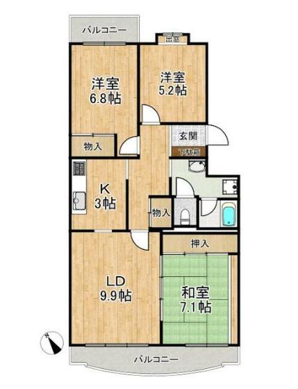 サンライトパストラル参番街 A棟(3LDK/4階)の間取り写真