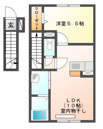 グランモアK(1LDK/2階)の間取り写真