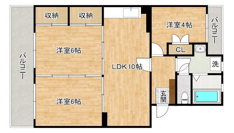 島名第五コーポ(3LDK/3階)の間取り写真