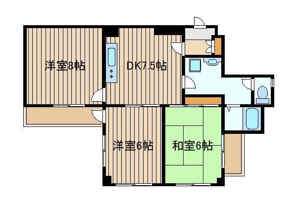 サンライズマンション(3DK/7階)の間取り写真
