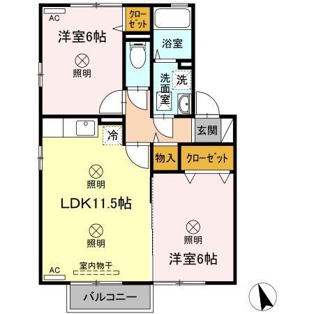 コーポアムール(2LDK/2階)の間取り写真
