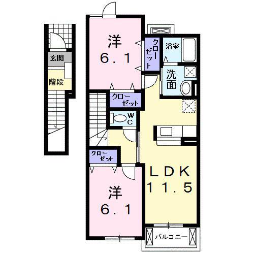 ユーベルB(2LDK/2階)の間取り写真