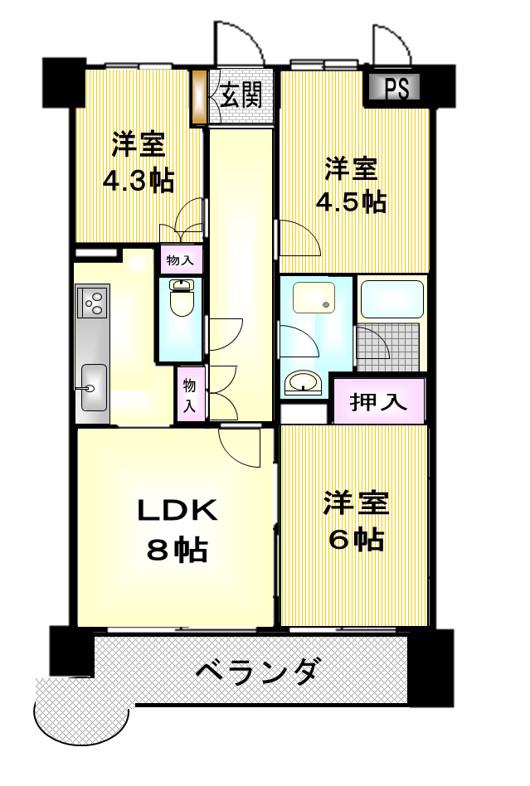 ラヴィータ桑野(3LDK/5階)の間取り写真