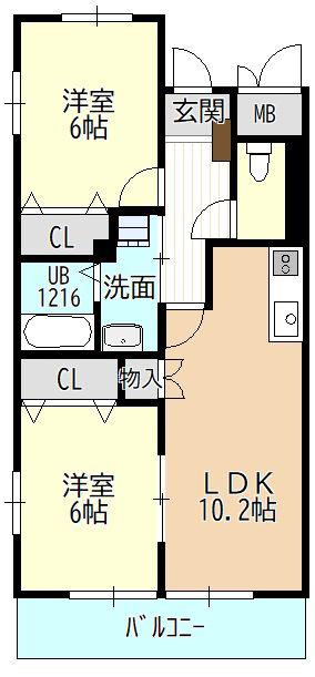 プティアルカンシェル(2LDK/3階)の間取り写真