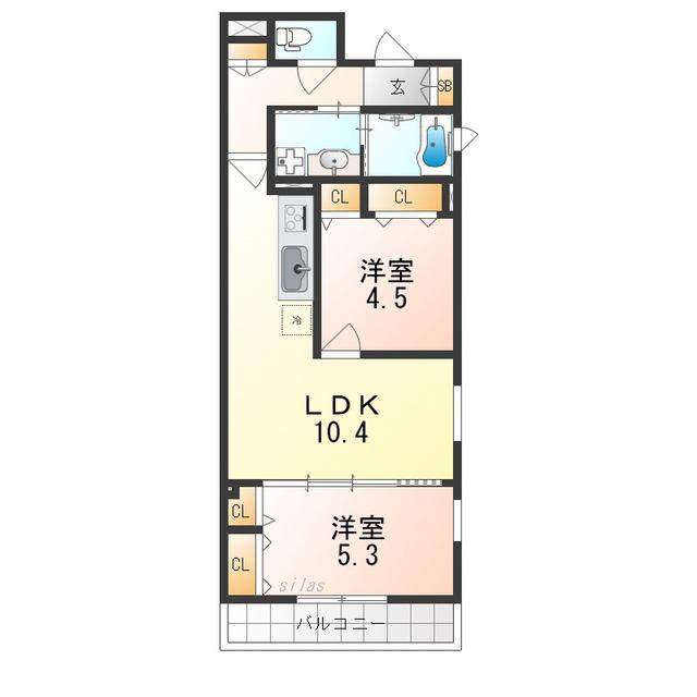 クリエオーレりんくうタウン(2LDK/2階)の間取り写真