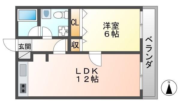 武庫之荘フレックスII(1LDK/2階)の間取り写真