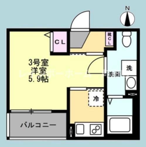 ベイルーム東本厚木(1K/1階)の間取り写真