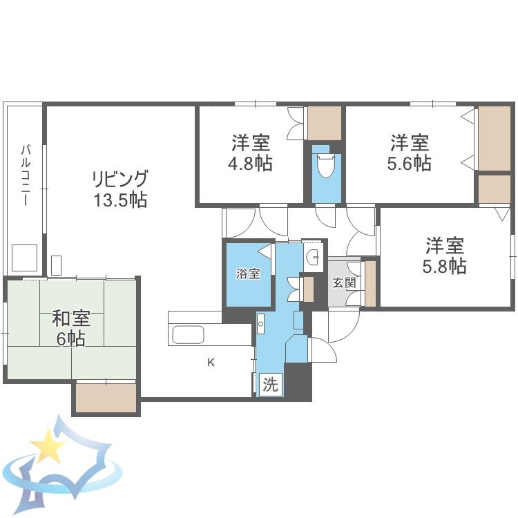 エメラルドグリーン宮の沢(4LDK/2階)の間取り写真