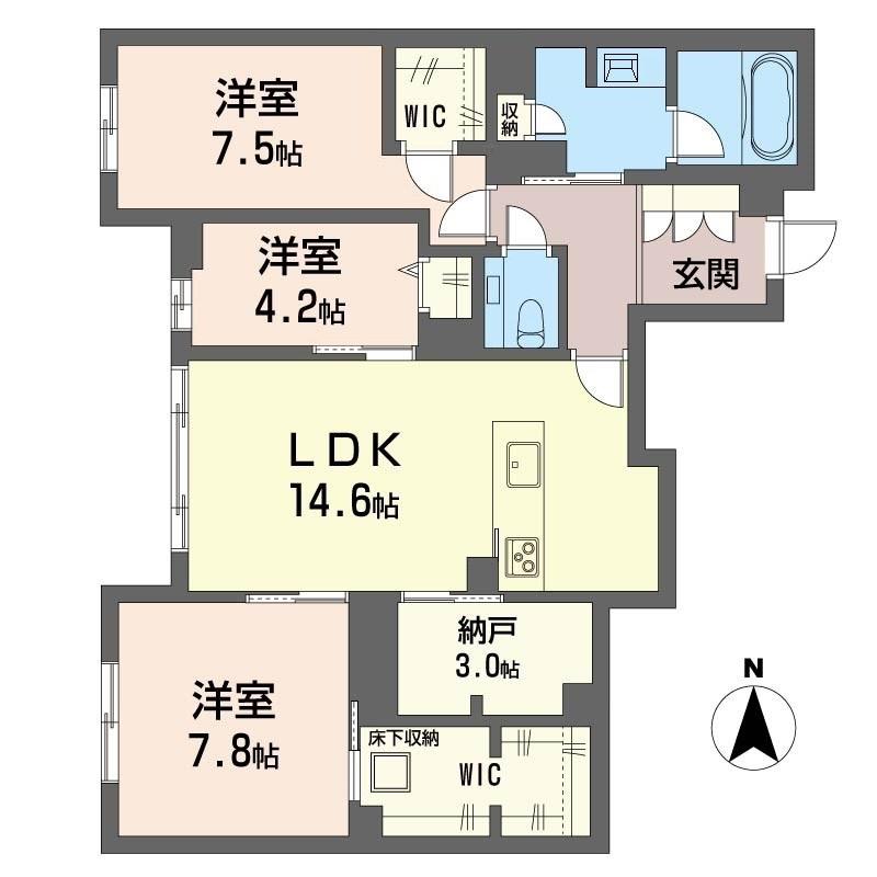クレール ド リュンヌ(3SLDK/1階)の間取り写真