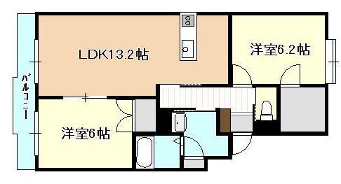 イーストフィールド(2LDK/1階)の間取り写真