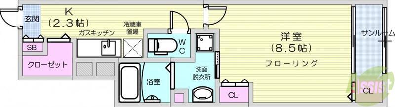 ブルーグ 大塒(1K/1階)の間取り写真