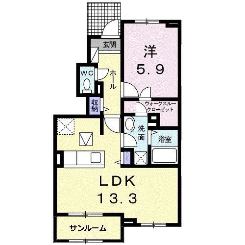 アルページュハル(1LDK/1階)の間取り写真
