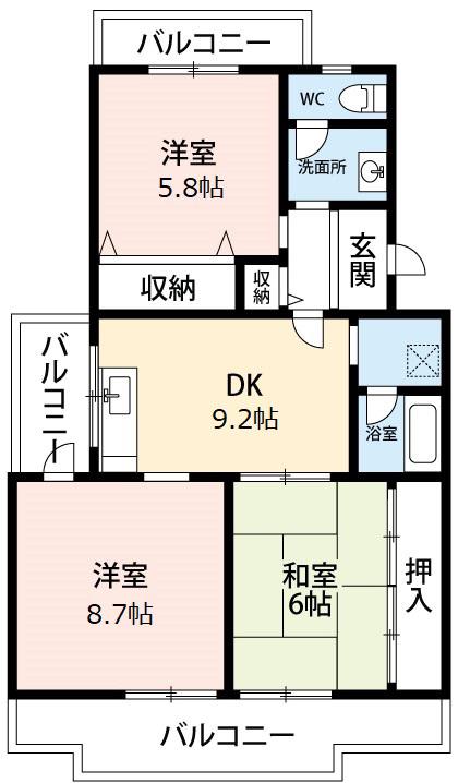 ロイヤルハウス上地(3DK/1階)の間取り写真