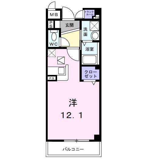 デュークB(ワンルーム/1階)の間取り写真