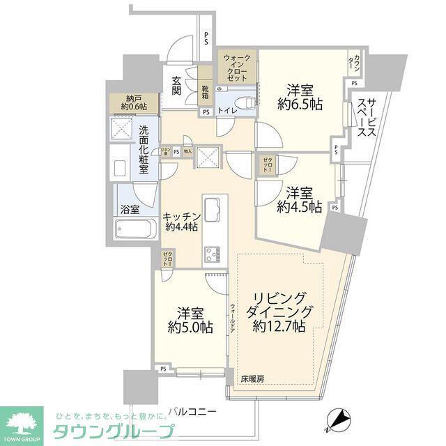 プラウドタワー相模大野クロス タワー棟(3LDK/16階)の間取り写真