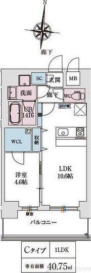 スプランディッド新大阪VIII(1LDK/6階)の間取り写真