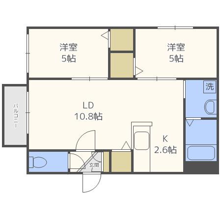 インテリオーレヴェルデ(2LDK/3階)の間取り写真