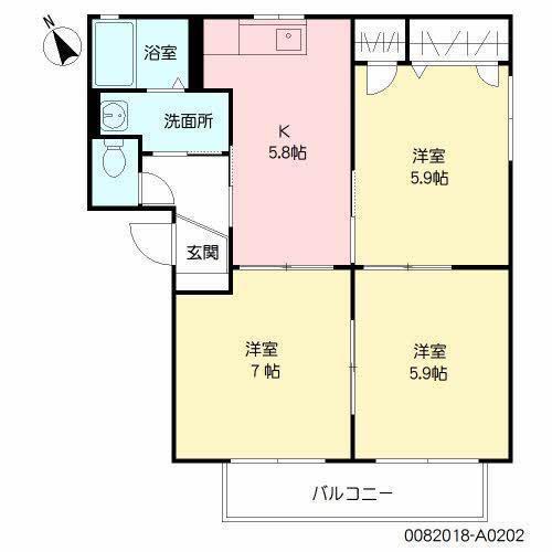 サンライズ小松台 A(3DK/2階)の間取り写真