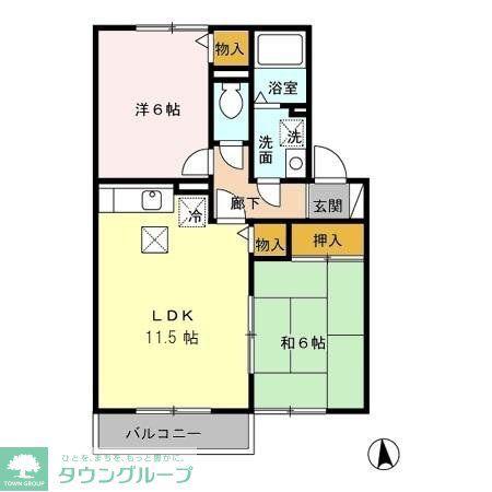 レフィナードB(2LDK/1階)の間取り写真
