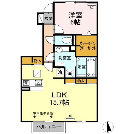 ラフィネM(1LDK/1階)の間取り写真