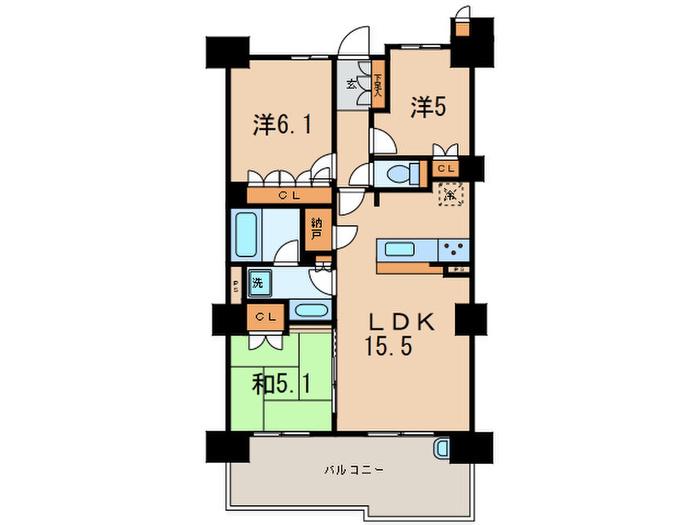 グランロジュマン豊中少路B街区(3LDK/3階)の間取り写真