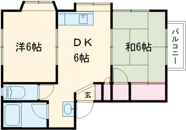 フラットハウス(2DK/2階)の間取り写真