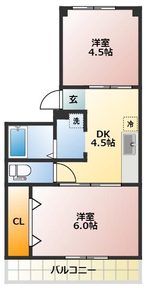 大商第1マンション(2DK/1階)の間取り写真