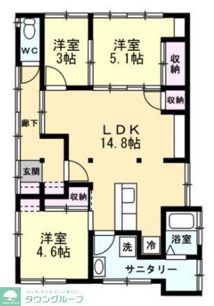 フラット追浜(3LDK/1階)の間取り写真