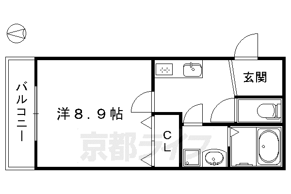 アールグランツ廬山寺千本(1K/3階)の間取り写真