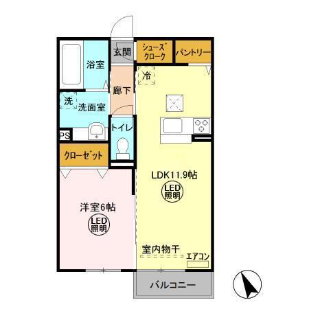レガート大野原A(1LDK/1階)の間取り写真