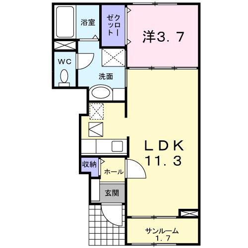 プライア五月I(1LDK/1階)の間取り写真