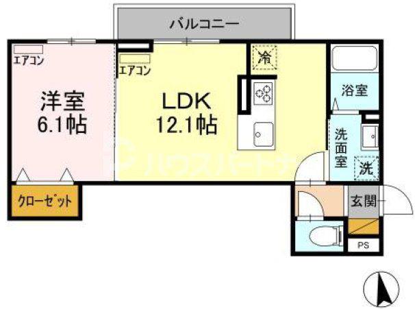 D-ROOM弁天3丁目 A棟(1LDK/2階)の間取り写真