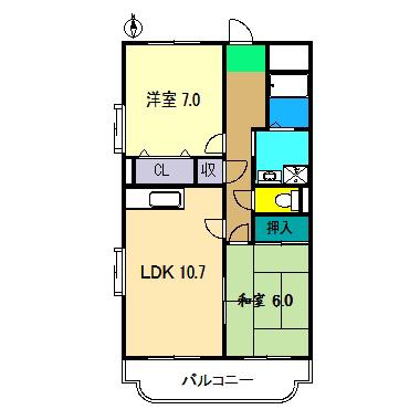 ハイツ鹿持(2LDK/1階)の間取り写真