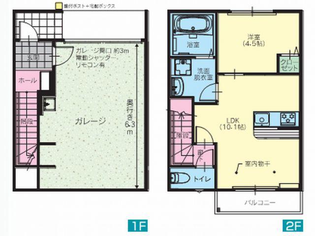 水戸GARAGE(1LDK/2階)の間取り写真
