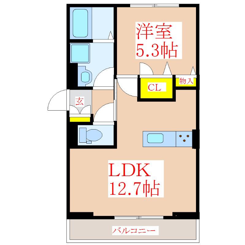 フリーディオ舞鶴B(1LDK/2階)の間取り写真