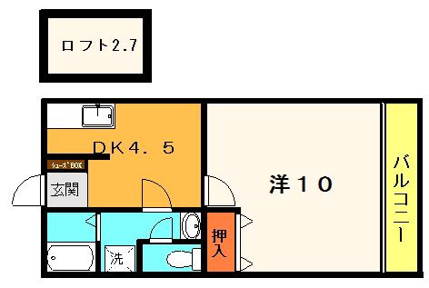 KINGDOM健軍(1DK/3階)の間取り写真