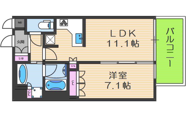 リーガル靭本町(1LDK/9階)の間取り写真