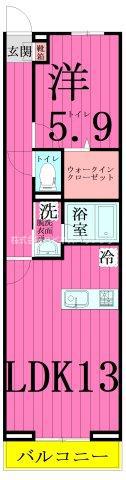 オークツリー(1LDK/2階)の間取り写真
