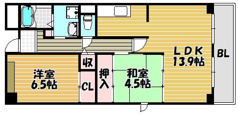 デイグラン鶴見イースト(2LDK/4階)の間取り写真