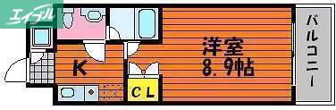 ルラシオン岡山野田屋町(1K/2階)の間取り写真
