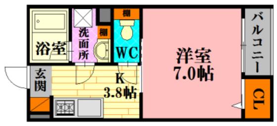 ソレイユ本地 月(1K/1階)の間取り写真