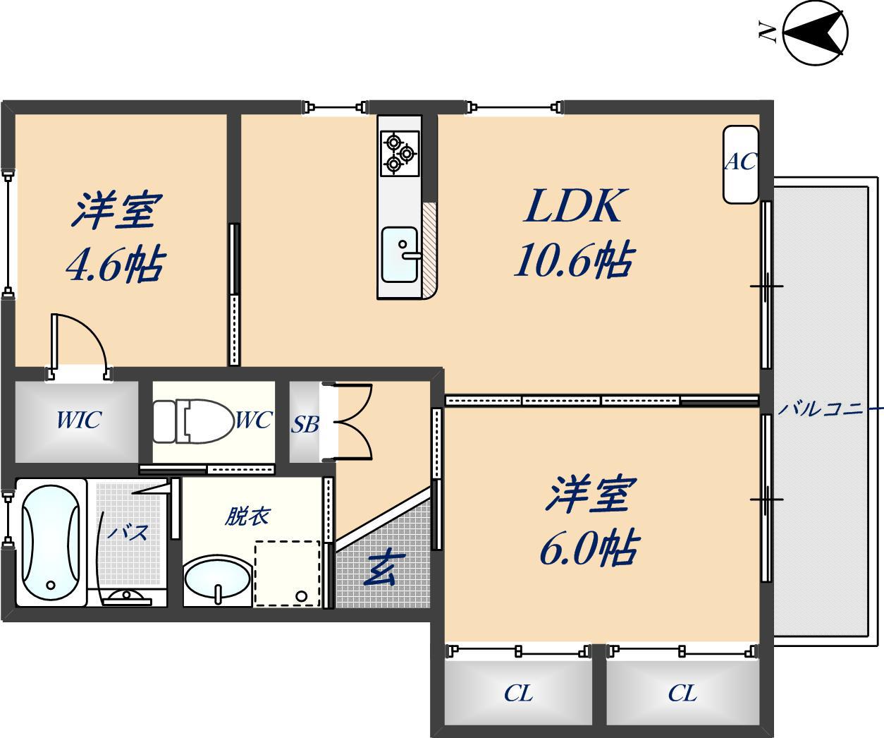 ディアス奥山(2LDK/2階)の間取り写真