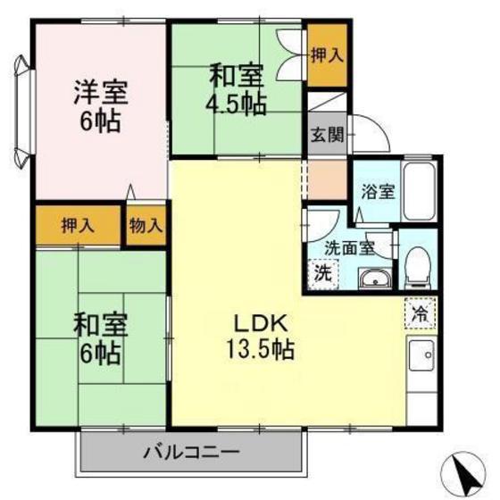 セジュール下桶B棟(3LDK/2階)の間取り写真